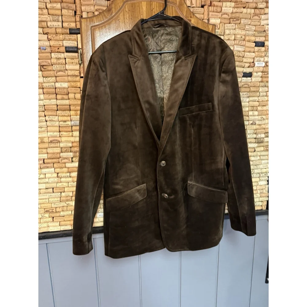 Tasso Elba Blazer Sport Coat Mens Solid Brown Velvet Size XXL Party Classic